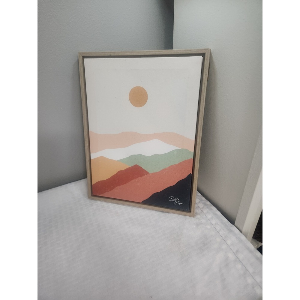 Crystal M. Minimalist Boho Mountain Landscape Framed Canvas Wall Art 11x14